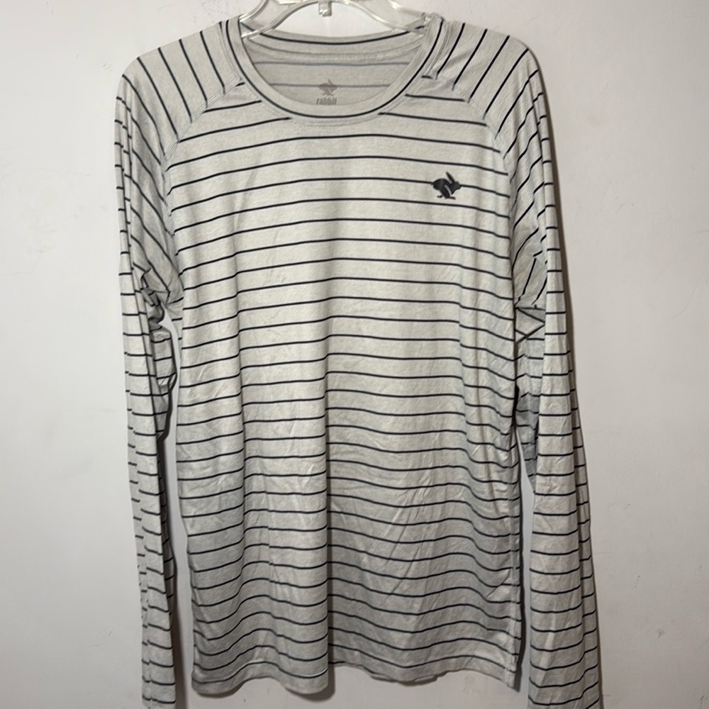 RABBIT EZ Long Sleeve Running Performance Tee Striped Crewneck Lightweight LARGE
